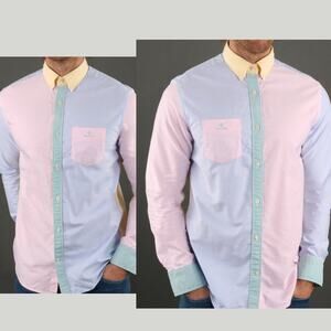 GANT Mixed Panel Oxford Button Down Shirt Pastel Colors Evening Party Night Out